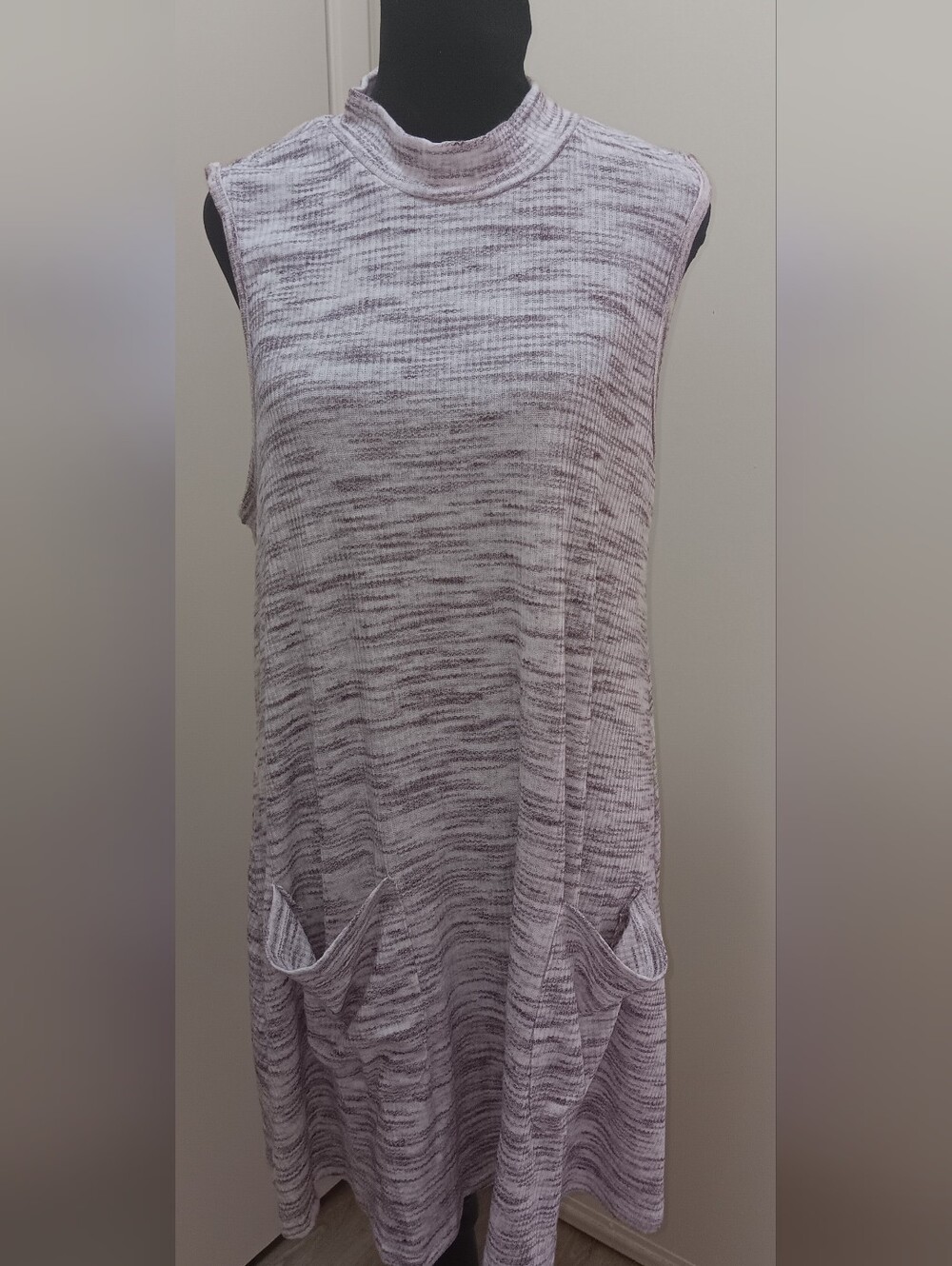 Heathered Sleeveless Pocket Tank Dress - Light Gray